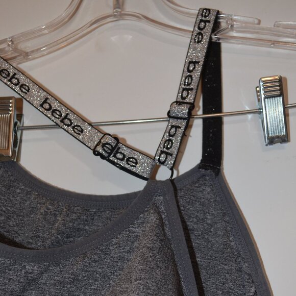 BEBE Intimates Pull-over Straps Nylon-Polyester-Spandex Gray Silver Lurex Top M - Picture 3 of 8